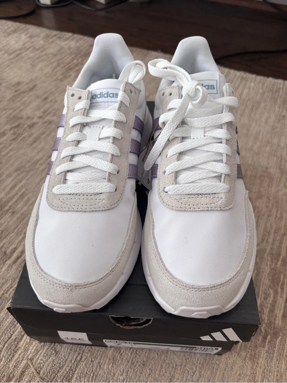 adidas White Sneakers with Light Purple Stripes